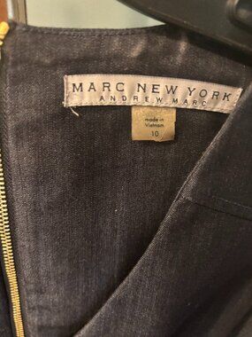 Marc New York navy v neck dress with gold zippers, size 10